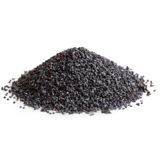 Heap of dry poppy seeds isolated on white.
